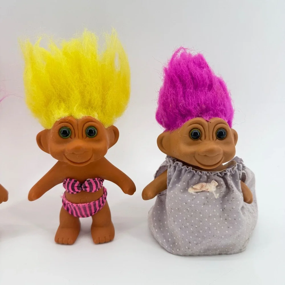 TNT Troll Doll Set Vintage 1991 Kids 3in Multi Color Neon Hair‎ 4pc Lot